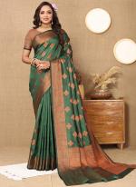 Soft Katan Silk Teal Green Traditional Wear Weaving Saree